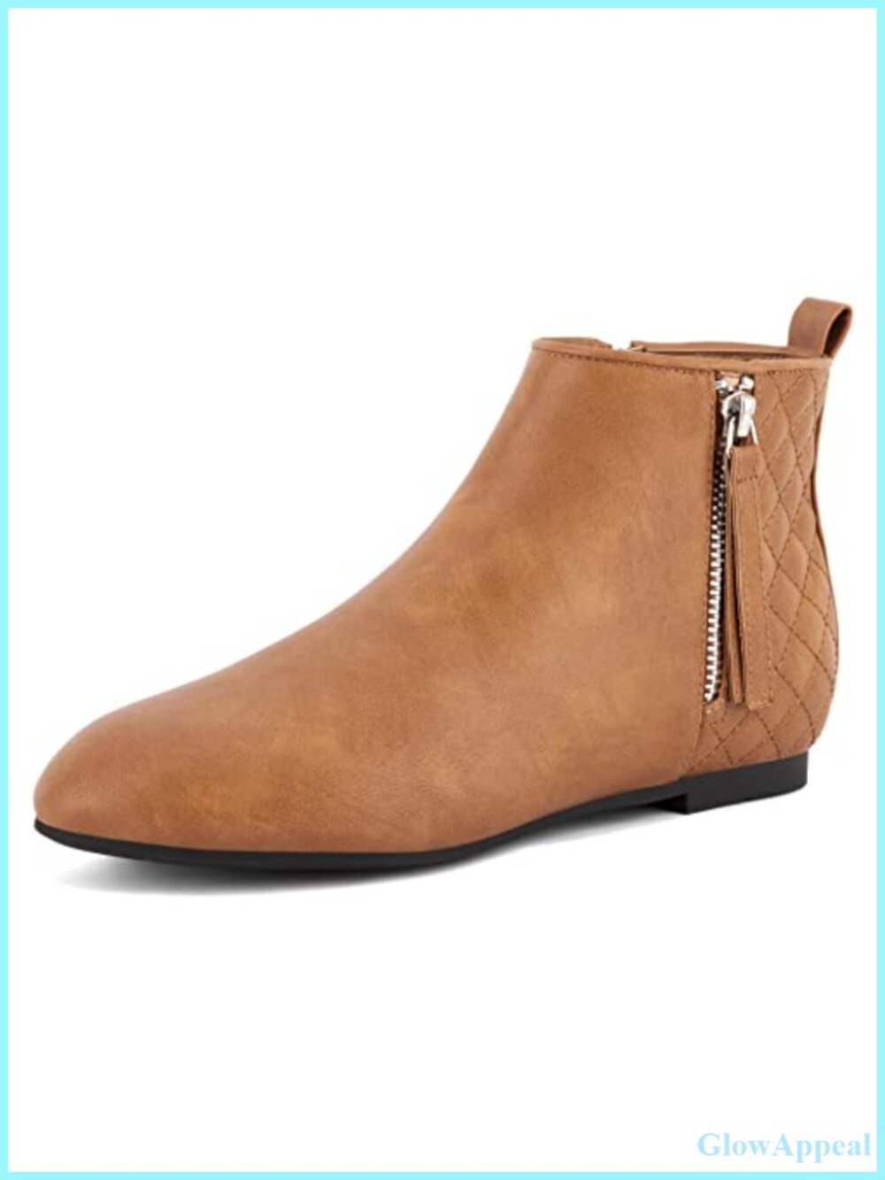 Women's Faux Leather Ankle Boots Flat Round Toe Side Zip Booties